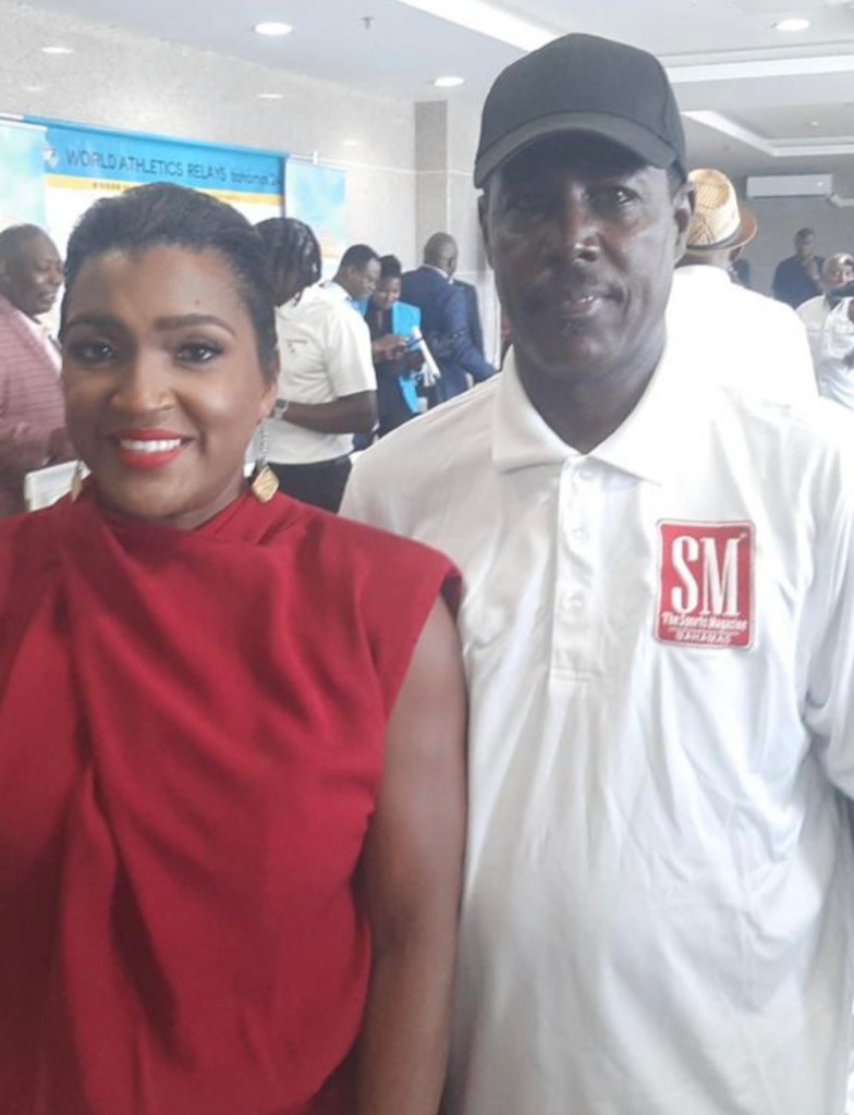 The Sports Magazine was at the major Press Conference to announce the return of the World Relays at the TAR Stadium. Outstanding Olympian Tonique Williams poses with The Sports Magazine Associate Editor Bernard Beckford.